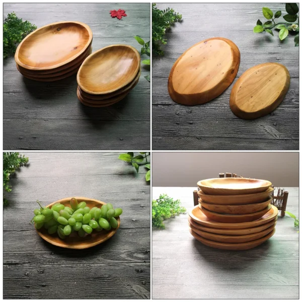 Oval Wooden Fruit Tray Snacks Cake Dessert Dish Food Serving Plate Storage Organizer Kitchen Tableware 6