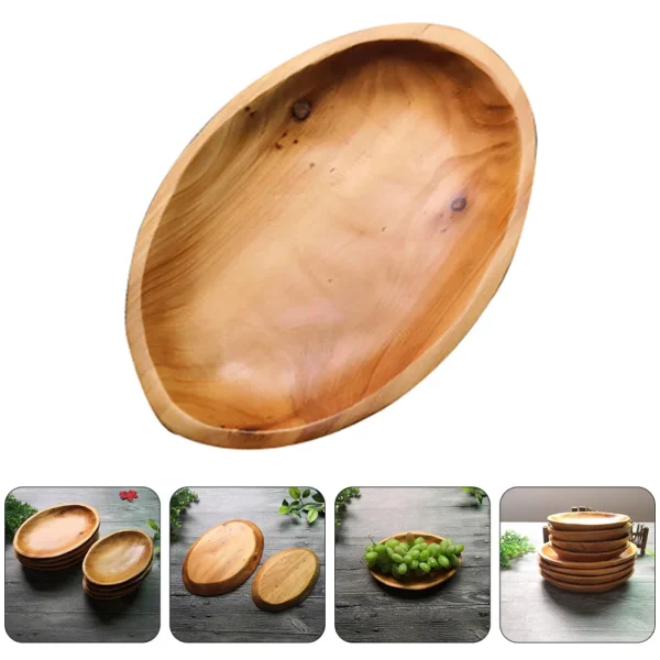 Oval Wooden Fruit Tray Snacks Cake Dessert Dish Food Serving Plate Storage Organizer Kitchen Tableware 4