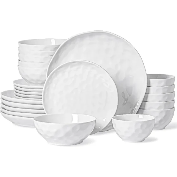 Plates and Bowls Sets, 24 Piece Dinnerware Sets, Porcelain Dinner Set with Plates, Dishes, Bowls, Modern Dish Set for 6 5