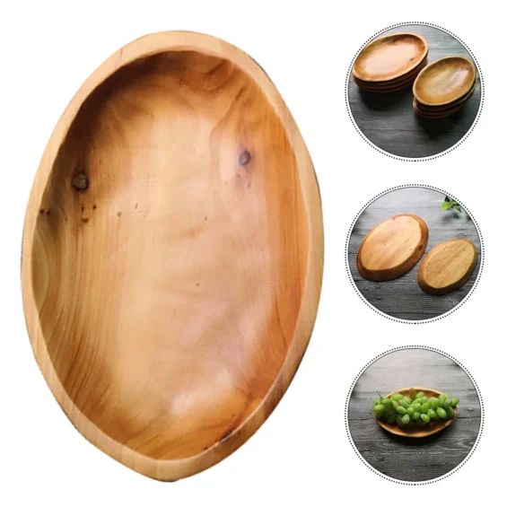 Oval Wooden Fruit Tray Snacks Cake Dessert Dish Food Serving Plate Storage Organizer Kitchen Tableware 2