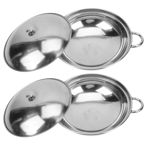 2 Pcs Stainless Steel Griddle Metal Pans for Cooking Household Pot Baking with Cover Hot Tool Kitchen Individual Work on 2