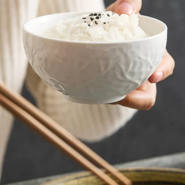 Creative White Ceramic Rice Bowl New Stone Plate Household Japanese Minimalist High-end Fruit Salad Bowl 6