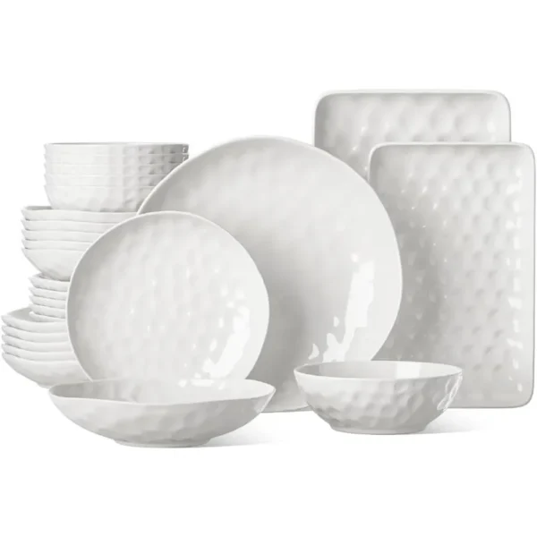 Plates and Bowls Sets, 24 Piece Dinnerware Sets, Porcelain Dinner Set with Plates, Dishes, Bowls, Modern Dish Set for 6 1