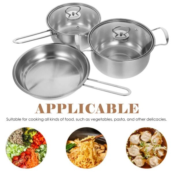 Stainless Steel Soup Pot Frying Pan Cooking Skillet Three Piece Suit Kitchen Sauce 410 Household Griddle 5