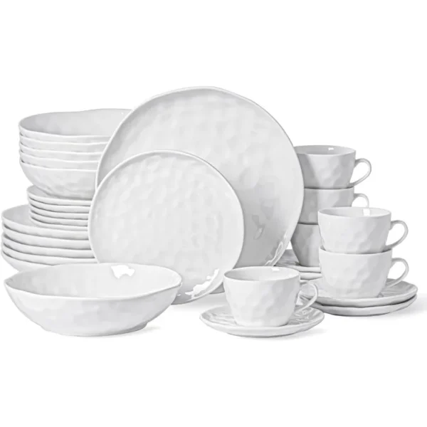 Plates and Bowls Sets, 24 Piece Dinnerware Sets, Porcelain Dinner Set with Plates, Dishes, Bowls, Modern Dish Set for 6 3