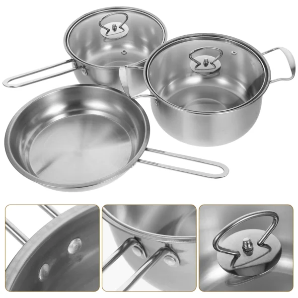 Stainless Steel Soup Pot Frying Pan Cooking Skillet Three Piece Suit Kitchen Sauce 410 Household Griddle 4