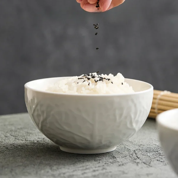 Creative White Ceramic Rice Bowl New Stone Plate Household Japanese Minimalist High-end Fruit Salad Bowl 1