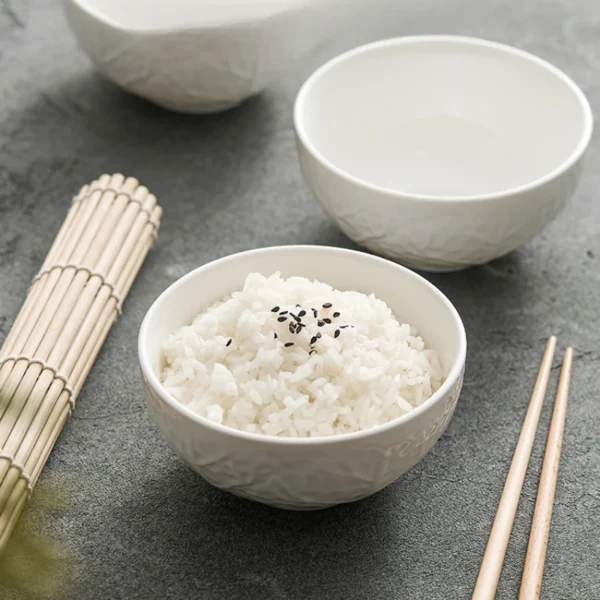 Creative White Ceramic Rice Bowl New Stone Plate Household Japanese Minimalist High-end Fruit Salad Bowl 2