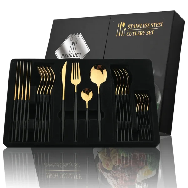 Black Handle Golden Cutlery Set 1