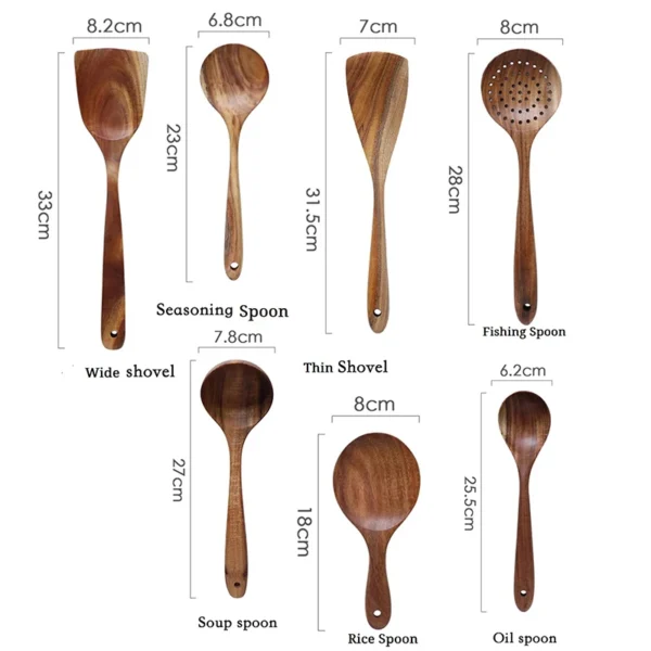 7Pcs Natural Wooden Kitchen Utensils 6