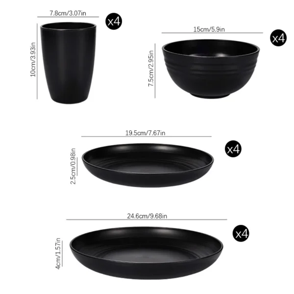 4pcs/16pcs Black pp cutlery set Plate Spitting dish bowl cup cutlery outdoor camping party 3