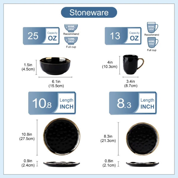 LOVECASA 16/32 Piece Black Dinnerware 2