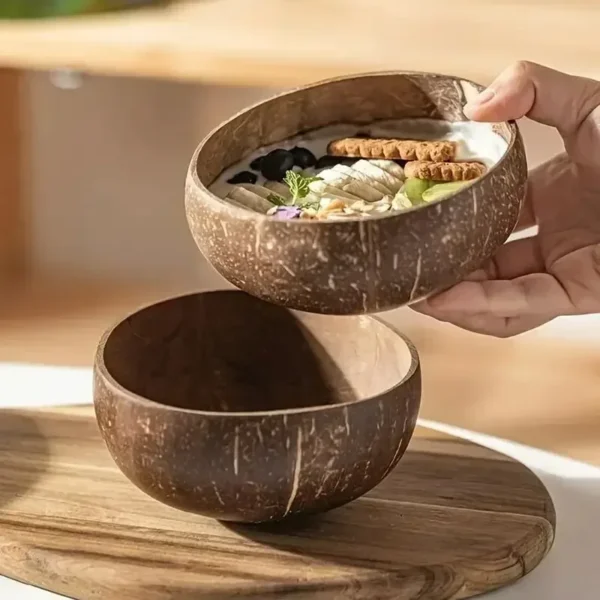 Natural Coconut Shell Bowl Light Food Container Wooden Dessert Fruit Salad Bowl Southeast Asia Tableware Set 2