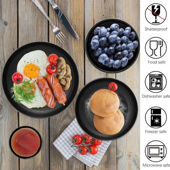 4pcs/16pcs Black pp cutlery set Plate Spitting dish bowl cup cutlery outdoor camping party 2