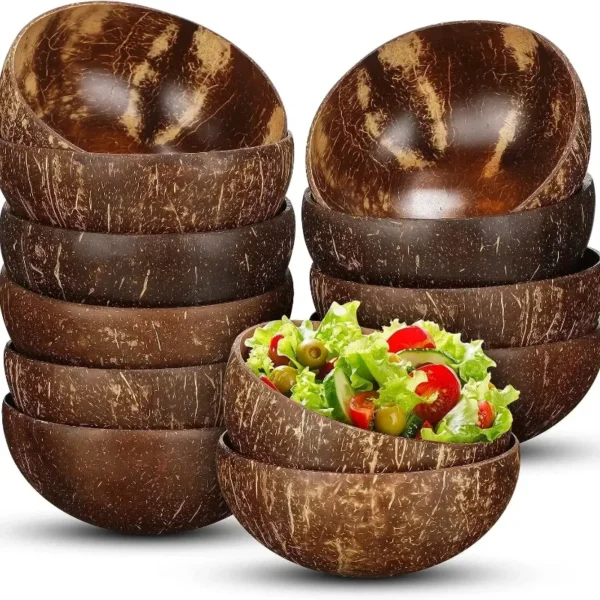 Natural Coconut Shell Bowl Light Food Container Wooden Dessert Fruit Salad Bowl Southeast Asia Tableware Set 1